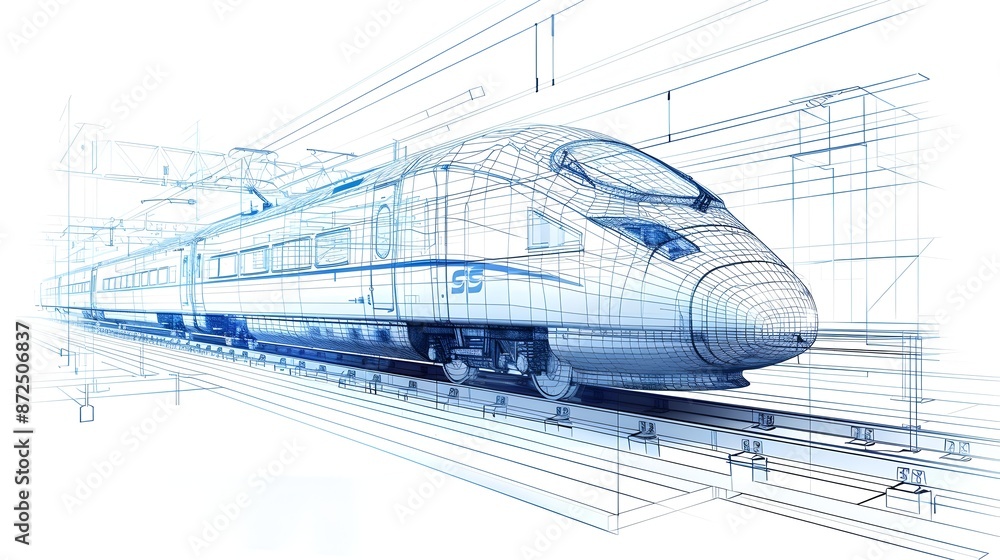 Minimalist Infographic Blueprint of High Speed Train Manufacturing Components Minimalist Infographic Blueprint of High Speed Train Manufacturing Components