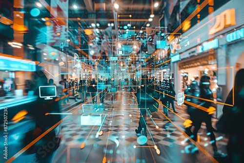 Wallpaper Mural Futuristic Cityscape with Blurry Figures Torontodigital.ca