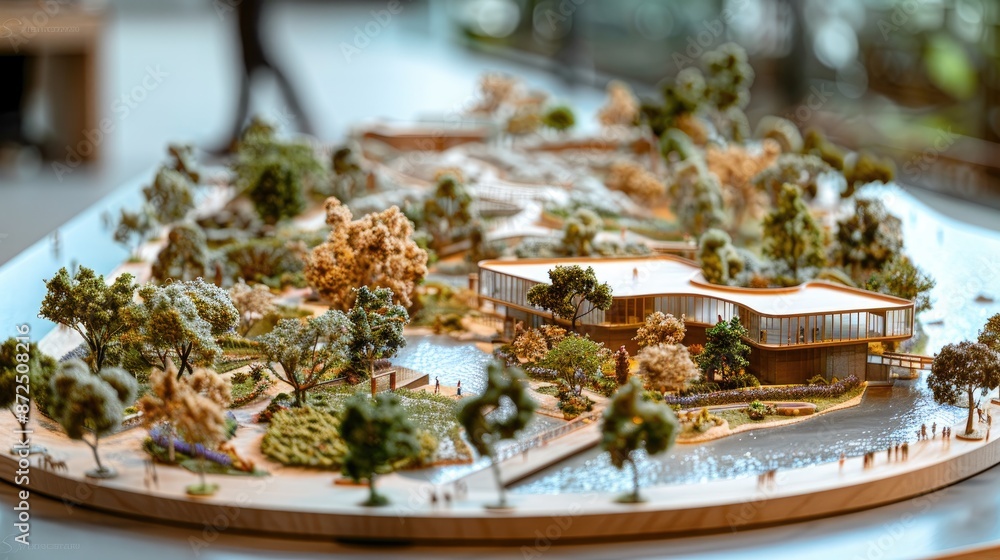 Architectural model of community park or urban park with eco-friendly design elements, focused nature park view. Architectural model of community park or urban park with eco-friendly design elements, focused nature park view.