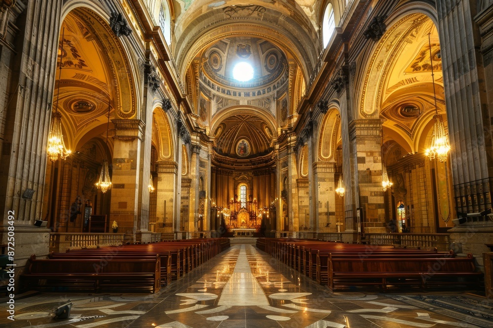 Fototapeta premium Cathedral Interior with Sunlight Streaming Through