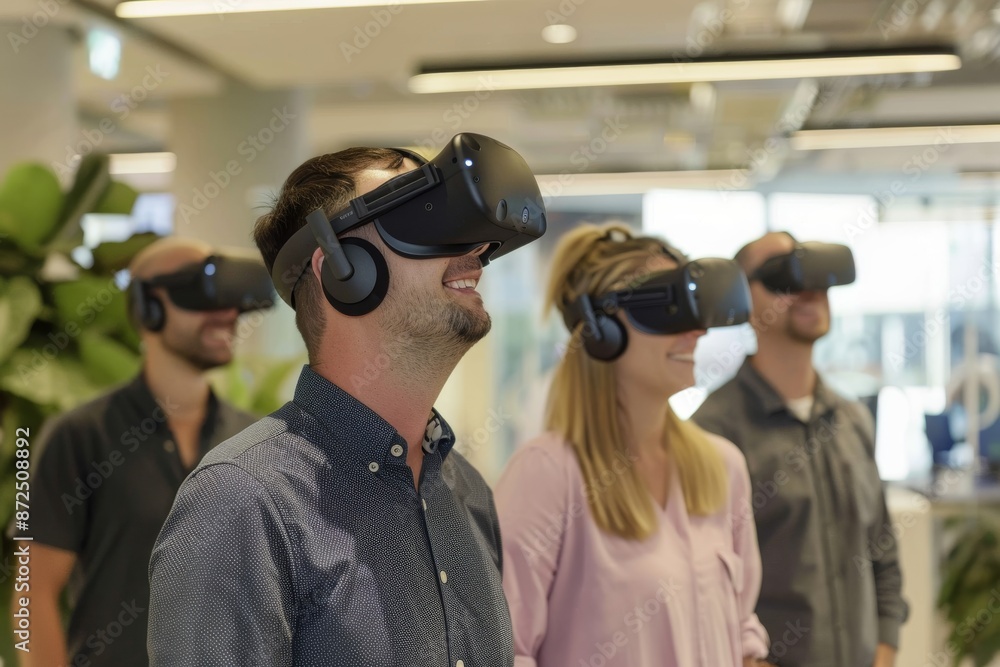 Four People Experience Virtual Reality Together Four People Experience Virtual Reality Together