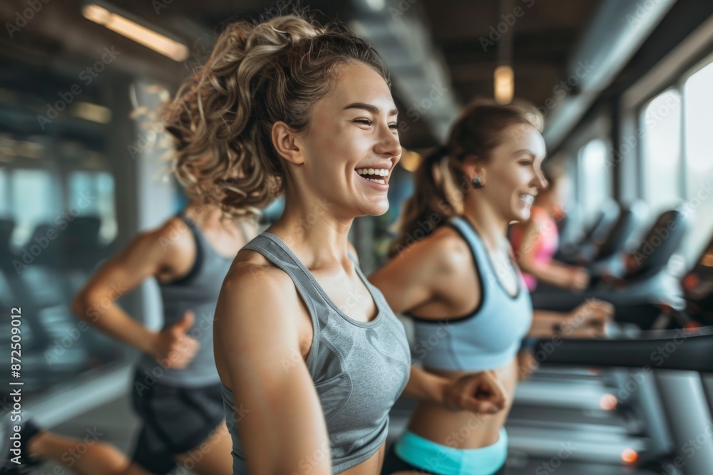 Energetic Women Exercising on Treadmills at the Gym Energetic Women Exercising on Treadmills at the Gym