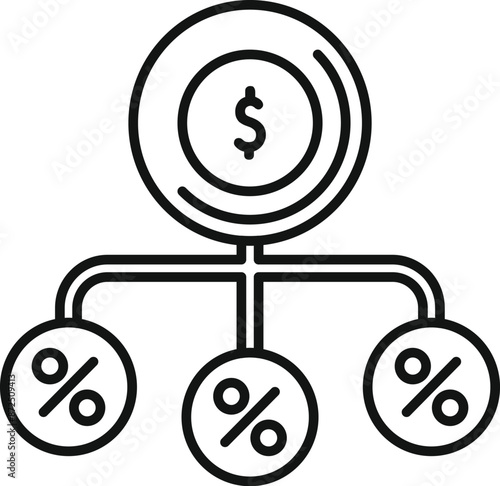 Money distribution system showing percentages with dollar sign icon