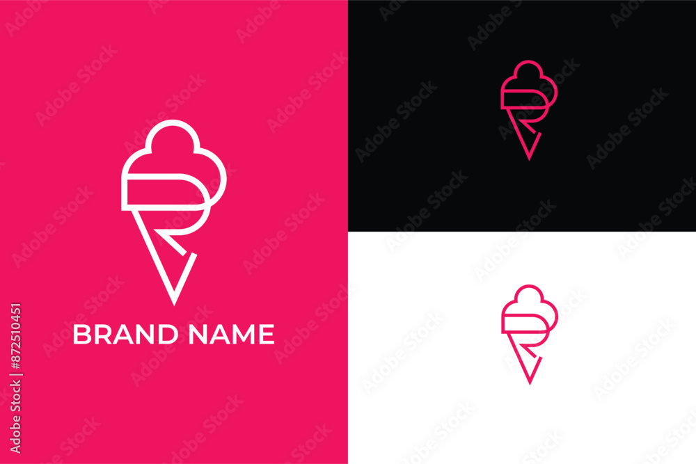 initial letter RV VR abstract minimal logo for rolled ice cream, ice cream logo vector, ice cream cone logo, ice cream shop, ice cream balls in the waffle cone trendy cartoon line style, initial letter RV VR abstract minimal logo for rolled ice cream, ice cream logo vector, ice cream cone logo, ice cream shop, ice cream balls in the waffle cone trendy cartoon line style,