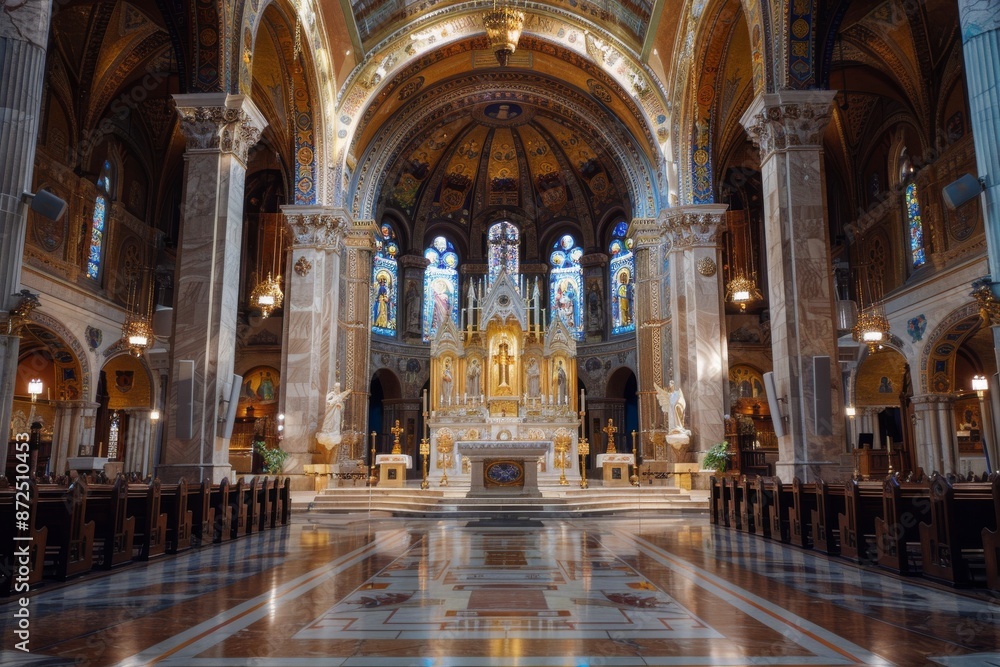 Interior of a Grand Cathedral with Ornate Decorations Interior of a Grand Cathedral with Ornate Decorations