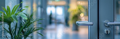 Wallpaper Mural Modern Office Building Door Handle With Blurred Background Torontodigital.ca