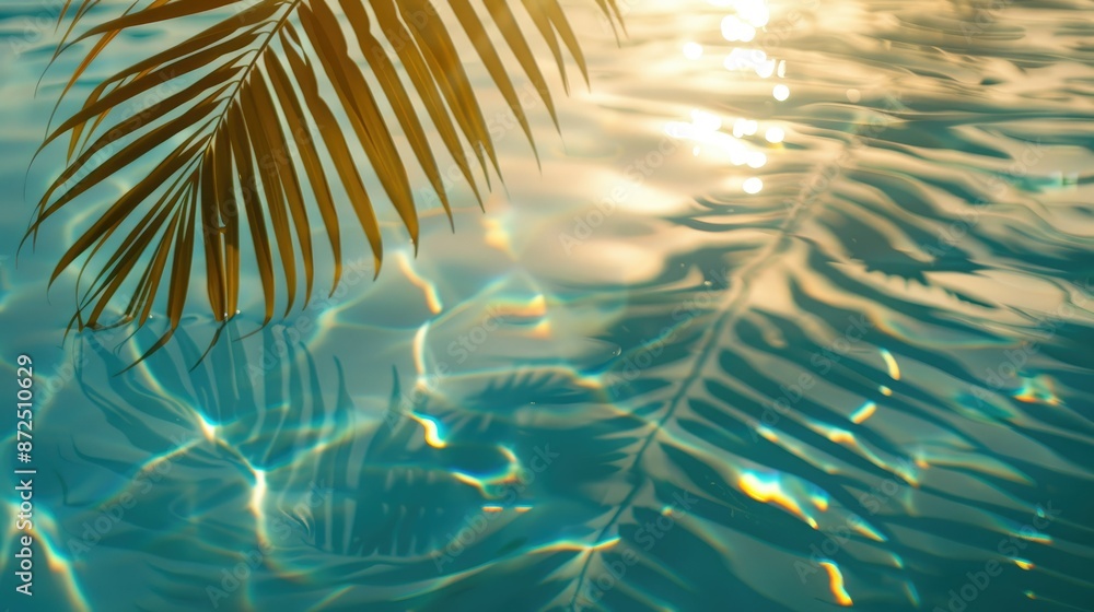 Tropical Palm Leaves Reflection on Sparkling Clear Water at Sunset Tropical Palm Leaves Reflection on Sparkling Clear Water at Sunset