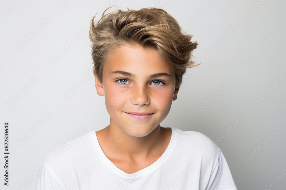 Portrait of a cute smiling young boy with blond hair. Studio shot. Portrait of a cute smiling young boy with blond hair. Studio shot.