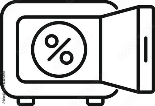 Line drawing of an open safe box with a percentage sign, representing the concept of financial security and interest earnings