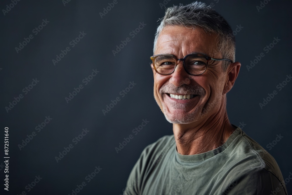 Portrait of a happy senior man with glasses on a dark background. Portrait of a happy senior man with glasses on a dark background.