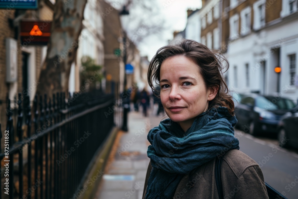 A portrait of a middle-aged woman on the streets of London. A portrait of a middle-aged woman on the streets of London.