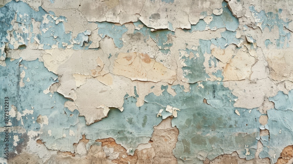 Fototapeta premium Old plaster wall with chipping paint and rustic charm
