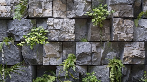 Rough-cut stone blocks stacked to create a rugged backdrop