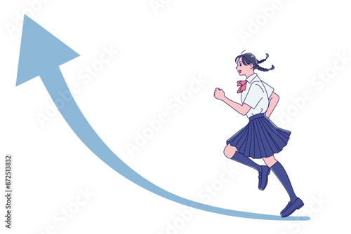 笑顔で走り出す女子学生