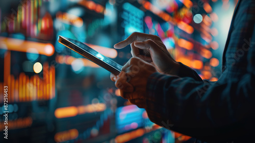 Decision-making under pressure: Businessman uses AI tablet for instant data during sports game, emphasizing accuracy and speed.