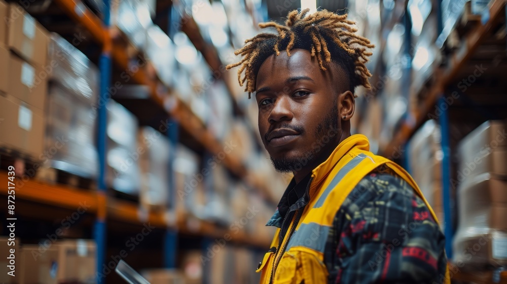 Warehouse Worker in High-Vis Vest with Dreadlocks - Generative AI Warehouse Worker in High-Vis Vest with Dreadlocks - Generative AI