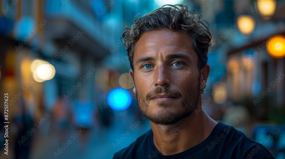 Handsome Man in Urban Street at Dusk - Generative AI Handsome Man in Urban Street at Dusk - Generative AI