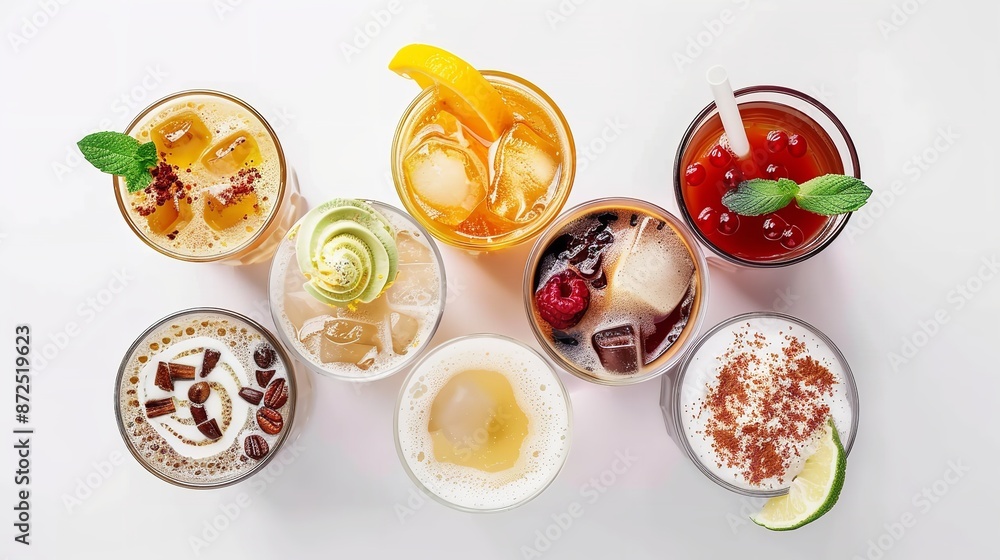 Cold and Hot Drinks Variety: Top View Isolated on White
Cold and Hot Drinks Variety: Top View Isolated on White