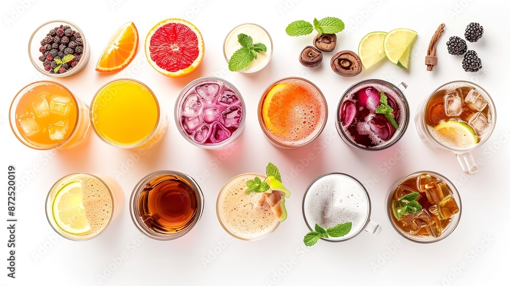 Cold and Hot Drinks Variety: Top View Isolated on White
Cold and Hot Drinks Variety: Top View Isolated on White