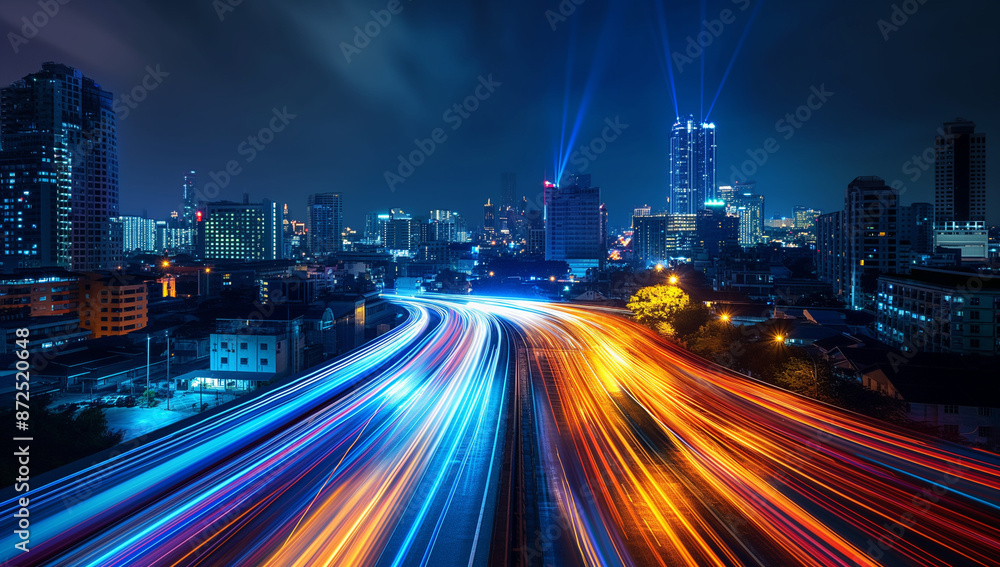 Fototapeta premium city skyline at , with glowing connections