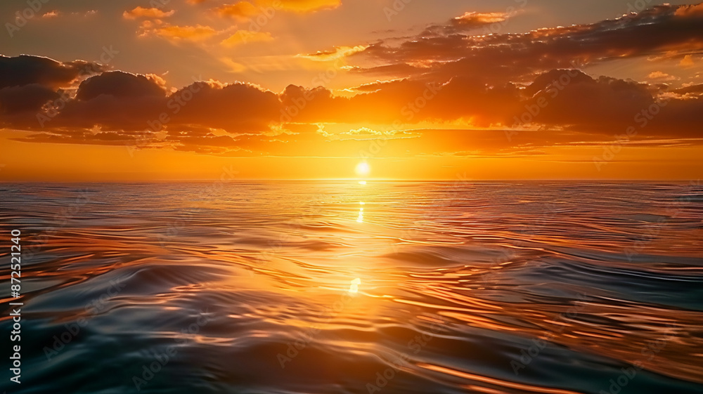 Fototapeta premium Sunset over tranquil waters waves breaking softly, AI Generative