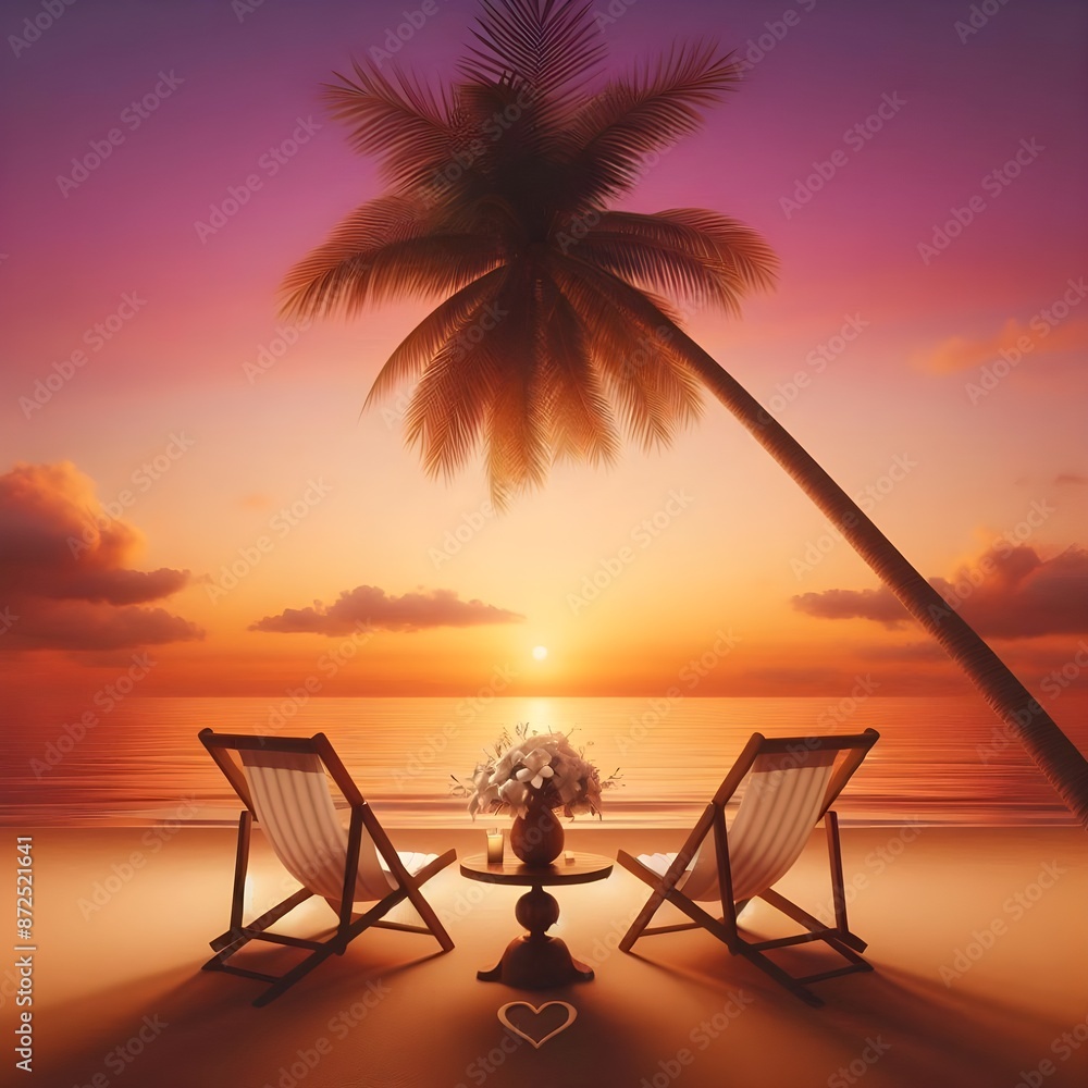 Fototapeta premium An image with a romantic beach sunset scene. 