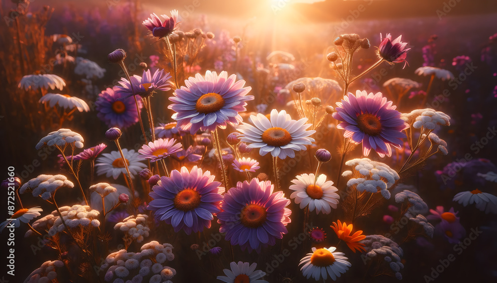 Sunset Magic: Daisies Illuminated by Golden Light Sunset Magic: Daisies Illuminated by Golden Light