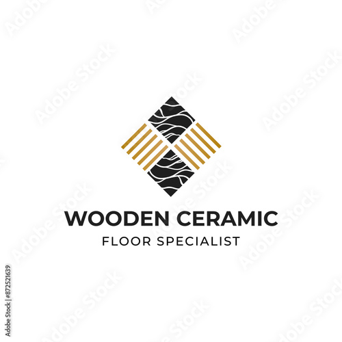 The modern logo is a combination of tile and wood motifs.
