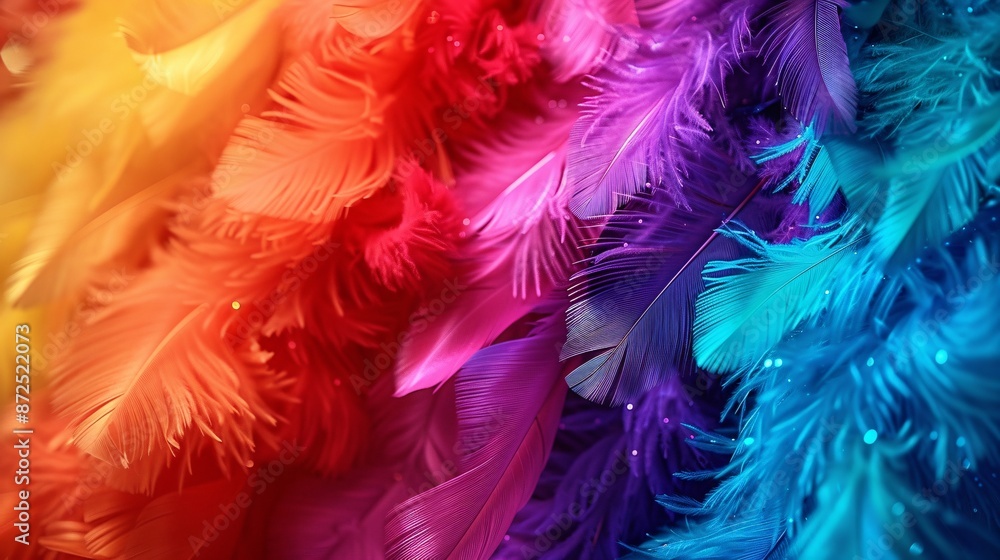 A close-up of a rainbow-colored feather boa, representing the festive spirit of Pride celebrations A close-up of a rainbow-colored feather boa, representing the festive spirit of Pride celebrations