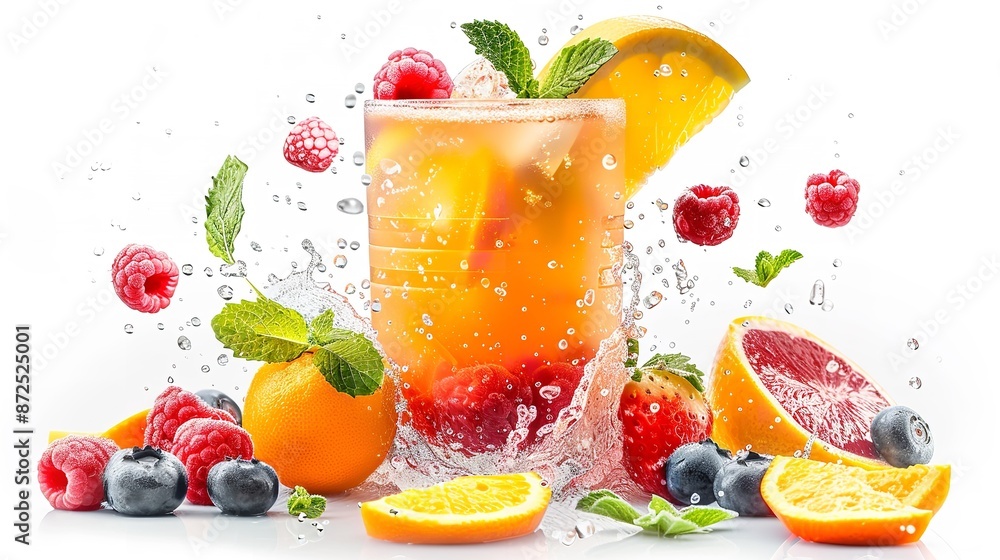 Fruit Punch Isolated on a White Background: 8K Photorealistic Fruit Punch Isolated on a White Background: 8K Photorealistic