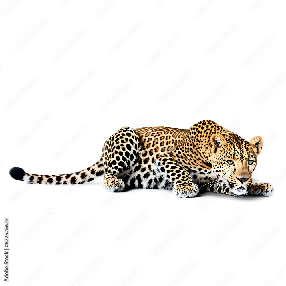 Fototapeta premium Full leopard isolated on transparent PNG background.