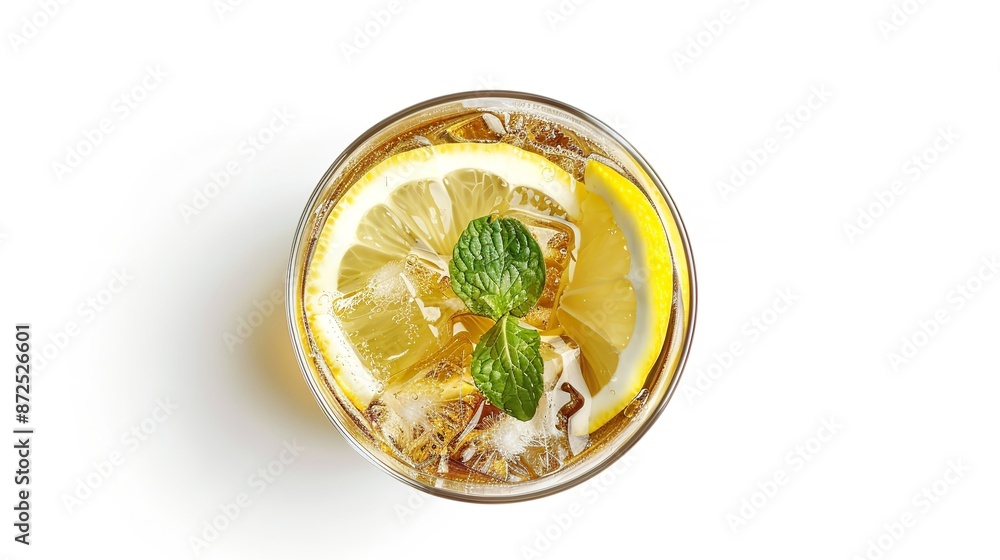 Glass of Soda Drink with Lemon Slices and Mint, Isolated Glass of Soda Drink with Lemon Slices and Mint, Isolated