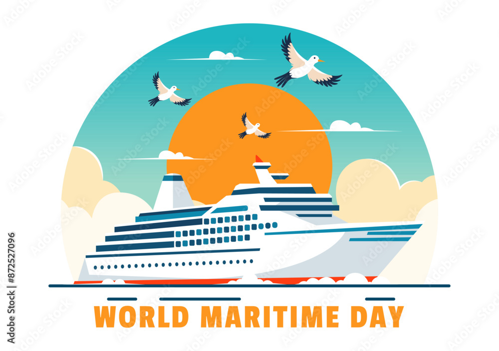 World Maritime Day Vector Illustration with Sea and Ship for Shipping Safety, Security, and the Marine Environment in a Nautical Flat Background World Maritime Day Vector Illustration with Sea and Ship for Shipping Safety, Security, and the Marine Environment in a Nautical Flat Background