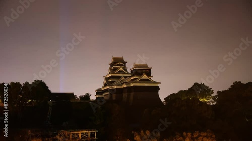 熊本城の夜明けのタイムラプス
