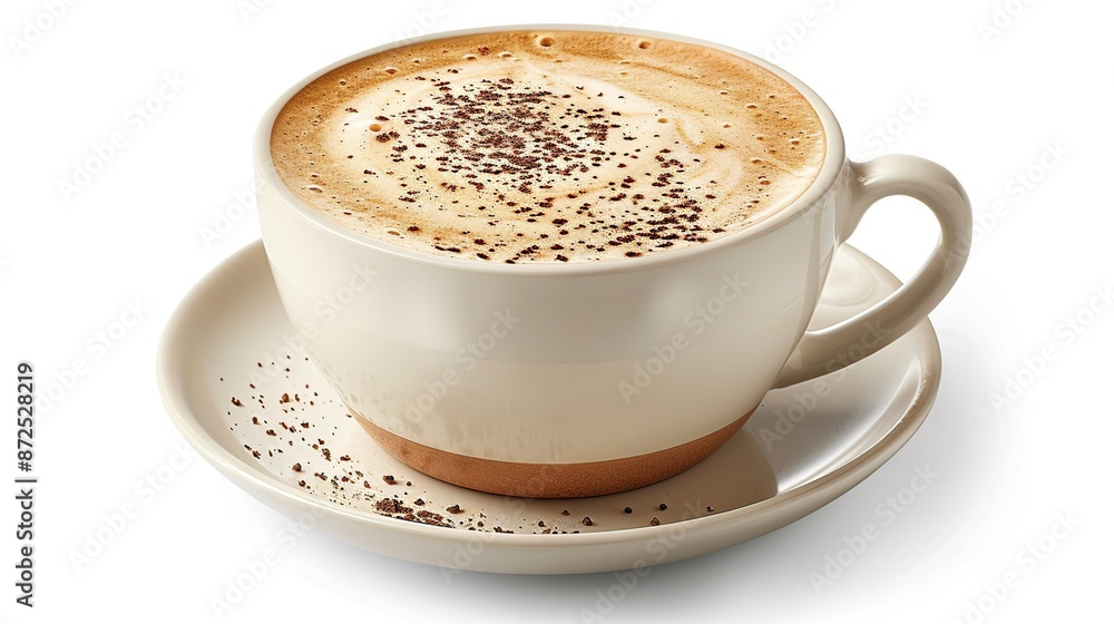 Cappuccino Coffee in White Cup and Saucer Cappuccino Coffee in White Cup and Saucer