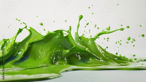 Green Splash on White Background: 3D Render, 8K Photorealistic