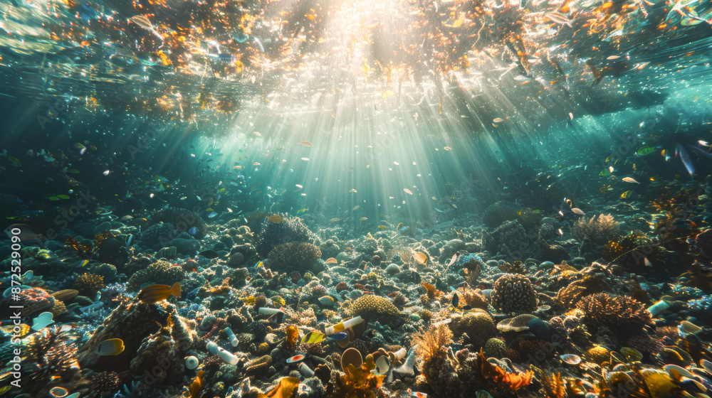 Pieces of plastic bottles under the sea. Pieces of plastic bottles under the sea.
