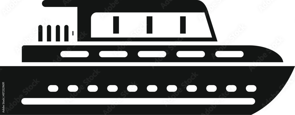 Simple icon of a large passenger ship sailing on water, designed in black and white Simple icon of a large passenger ship sailing on water, designed in black and white