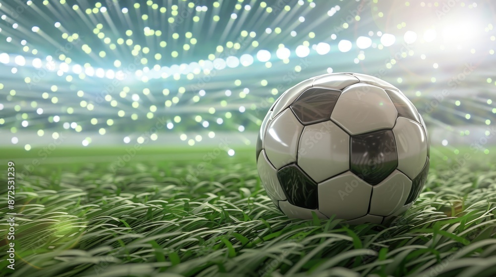 Naklejka premium A soccer ball on a grassy field