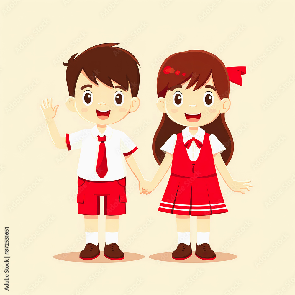 Indonesia student boy cartoon character illustration and wearing uniform Indonesia student boy cartoon character illustration and wearing uniform