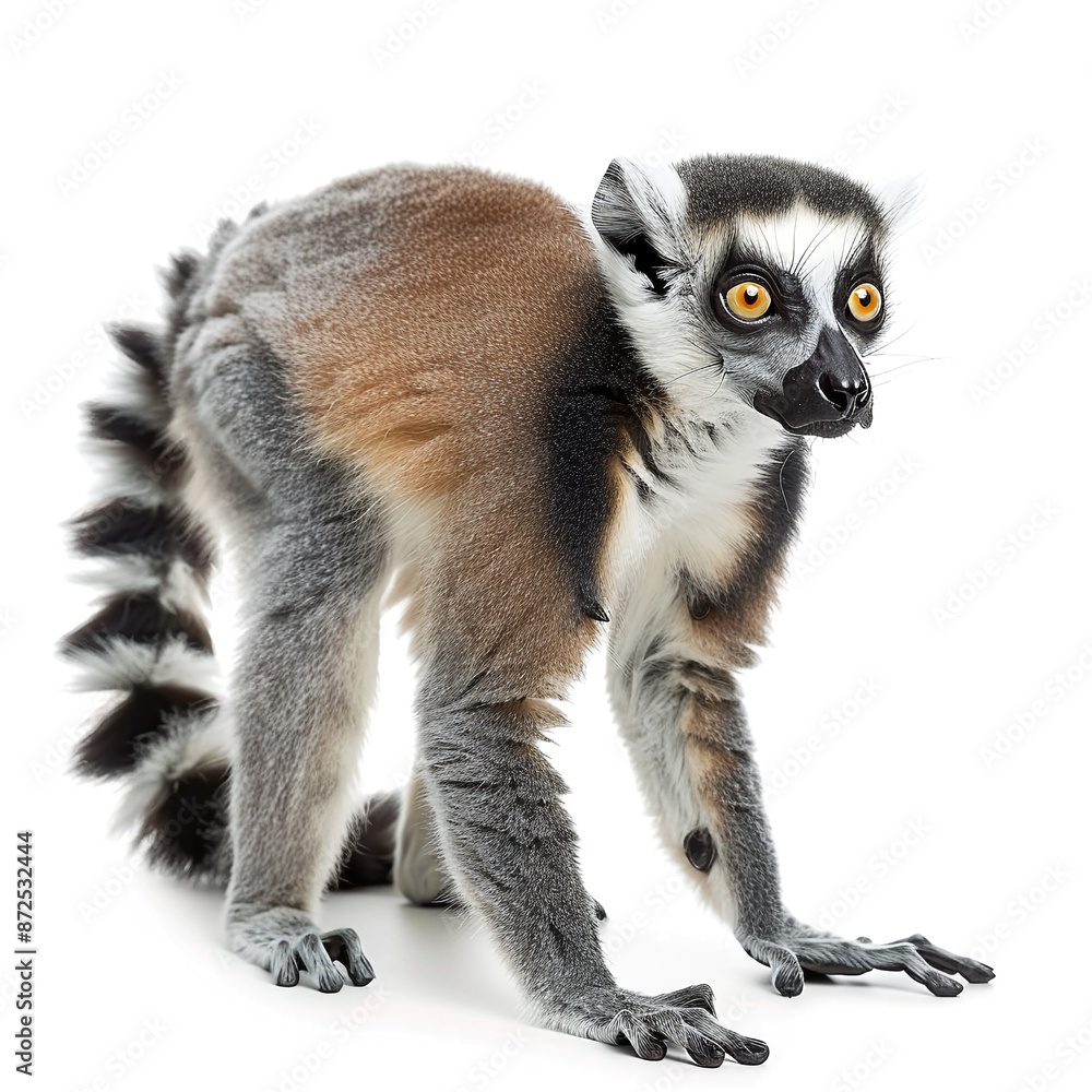 Fototapeta premium Title: Confident Lemur Isolated on White Background.lemur