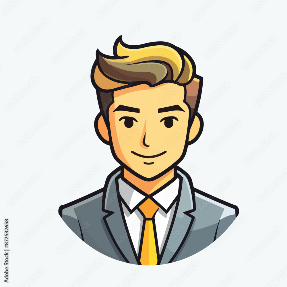 Cartoon Businessman Avatar in Gray Suit and Yellow Tie Illustrator vector eps 10 format
Cartoon Businessman Avatar in Gray Suit and Yellow Tie Illustrator vector eps 10 format