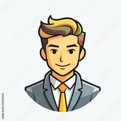 Cartoon Businessman Avatar in Gray Suit and Yellow Tie Illustrator  vector eps 10 format

