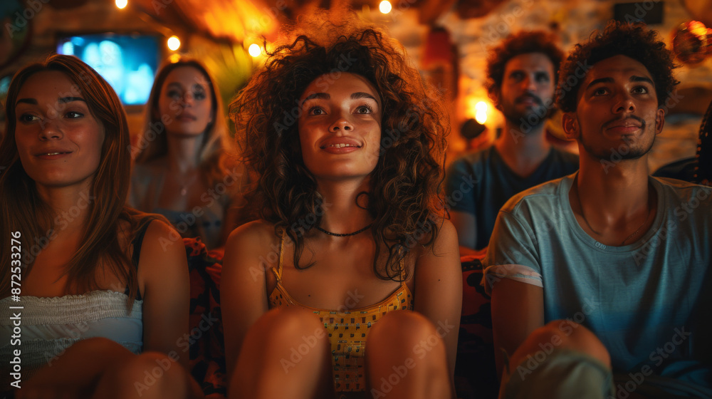 Diverse group engaged in captivating video Diverse group engaged in captivating video