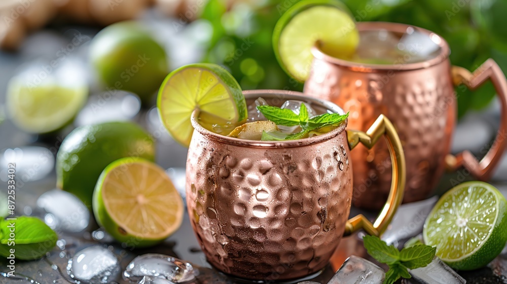 Copper Mugs with Refreshing Summer Drink Copper Mugs with Refreshing Summer Drink