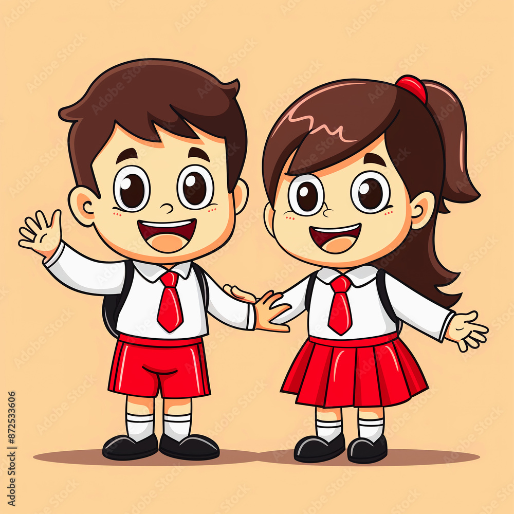 Indonesia student boy cartoon character illustration isolated on white background Indonesia student boy cartoon character illustration isolated on white background