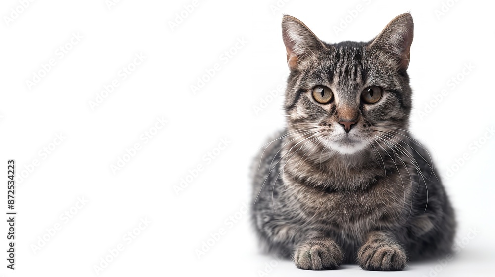 Adult Grey Tabby Cat Sitting Isolated on White Background Adult Grey Tabby Cat Sitting Isolated on White Background