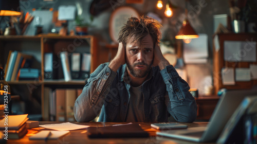 Frustrated startup founder at desk