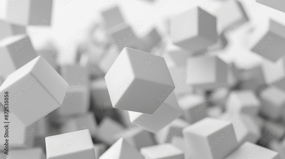 Obraz premium cubes floating seperately, white color, matte surface, studio lightning, white background
