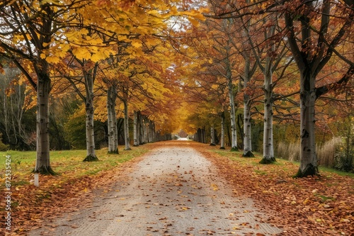 Autumn trees lining driveway